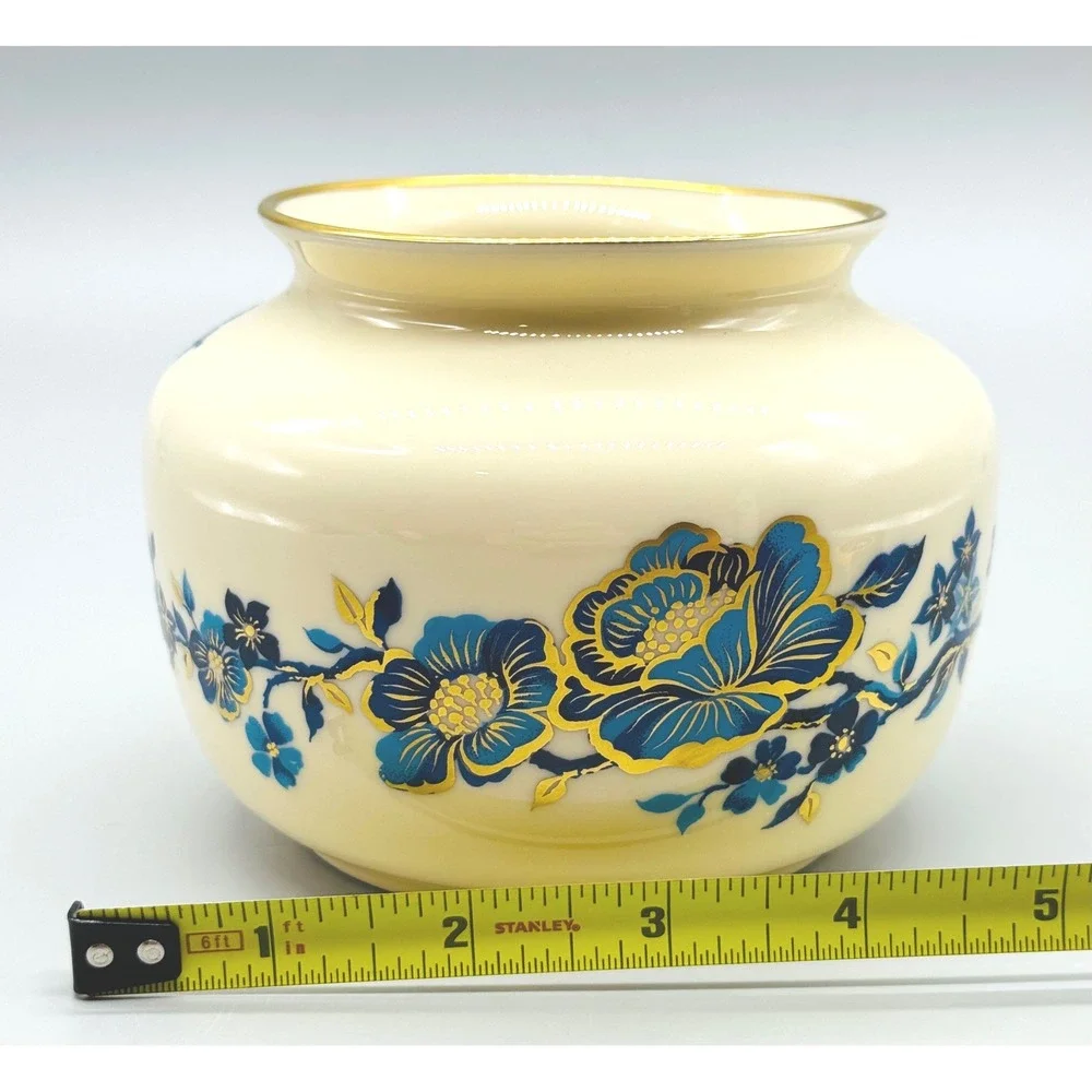Lenox Pagoda Vase Cream Blue Gold Floral Chinoiserie Round Pot‎ Belly USA
